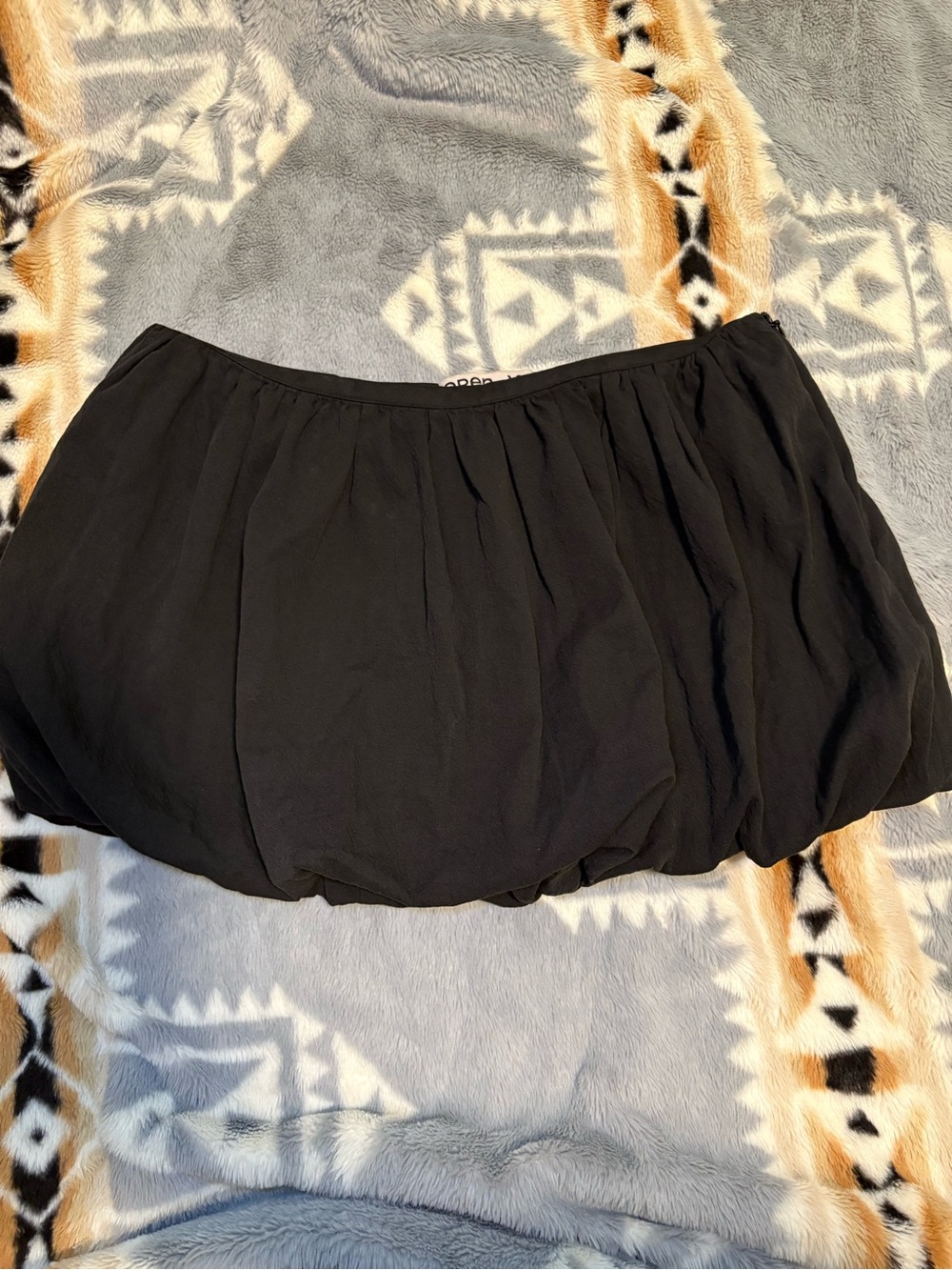 Open Yy Black Bubble Hem Mini Skirt - Logo Waistband